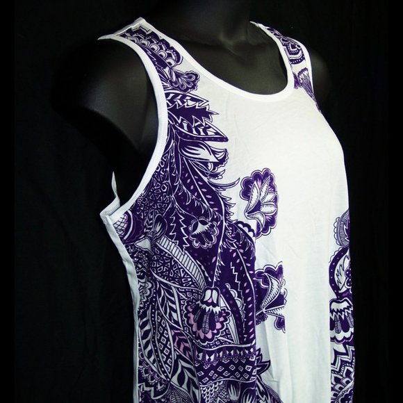 NEW Roaman's L-18/20 Handkerchief Hem Trapeze Tunic Tank Top Purple Lace Print - Picture 6 of 13